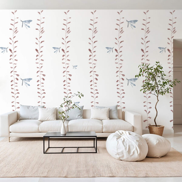 Ταπετσαρίες Ταπετσαρίες Ταπετσαρία με λιβελλούλες και φύλλα (Κωδικός προϊόντος: t00609)