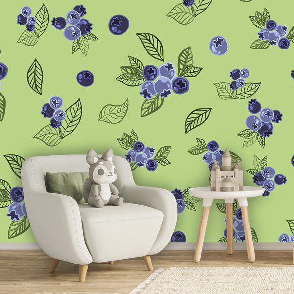 Μοτίβο με μύρτιλα και φύλλα