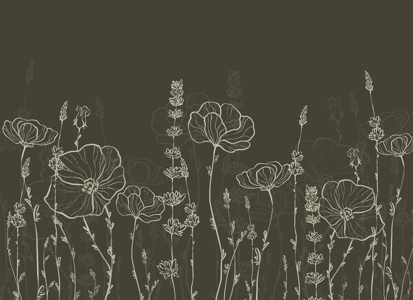 Line of flowers on a dark background