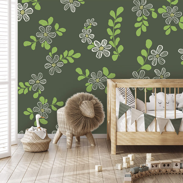 Μοτίβο με λευκά λουλούδια και πράσινα φύλλα