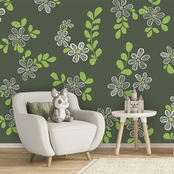 Μοτίβο με λευκά λουλούδια και πράσινα φύλλα