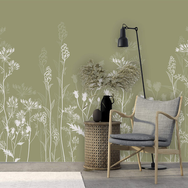 Λεπτές λουλουδένιες σιλουέτες σε πράσινο φόντο