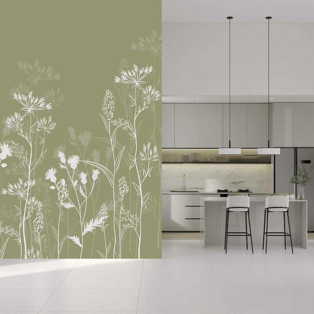 Λεπτές λουλουδένιες σιλουέτες σε πράσινο φόντο