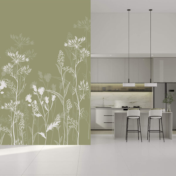 Λεπτές λουλουδένιες σιλουέτες σε πράσινο φόντο