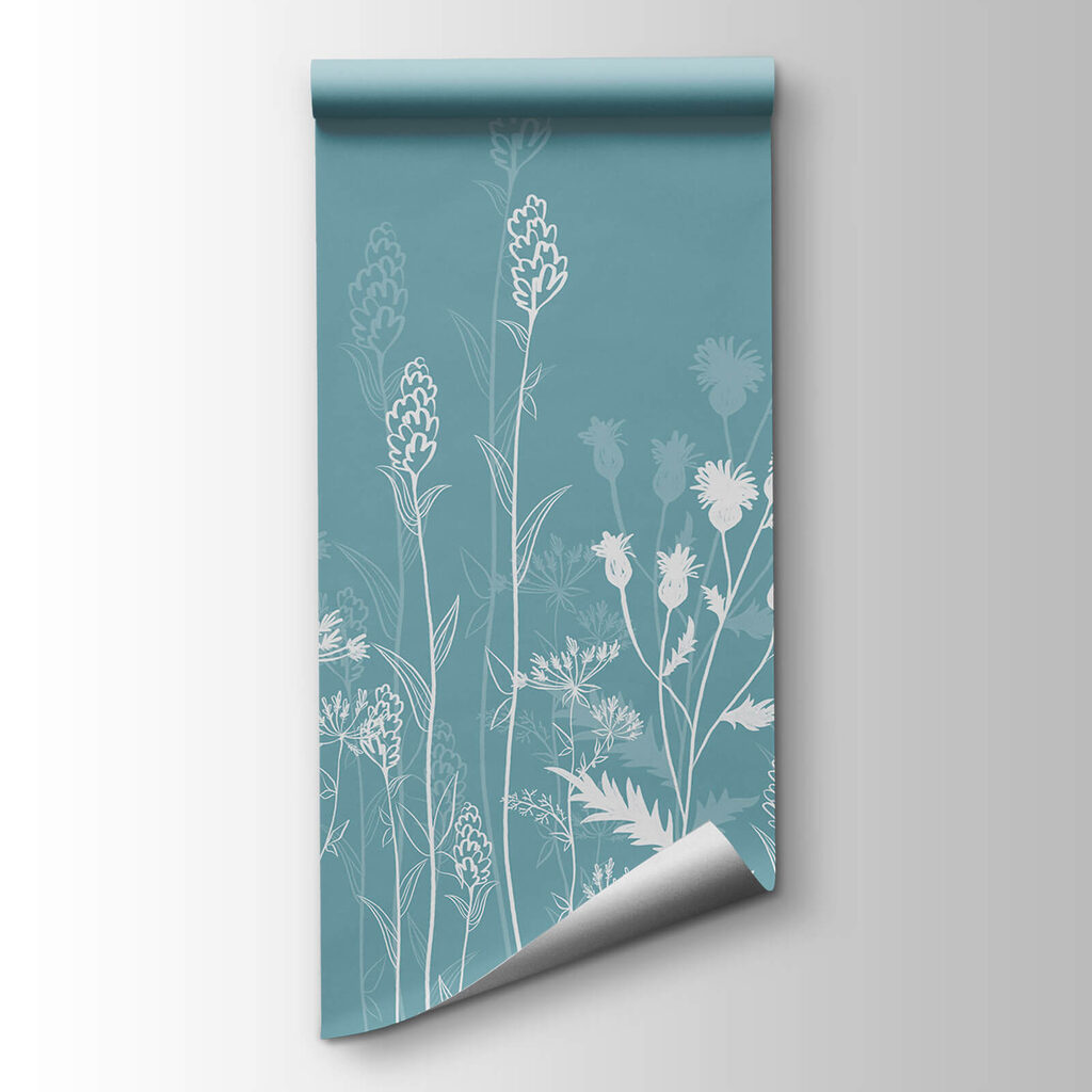 White flowers on a blue background White flowers on a blue background