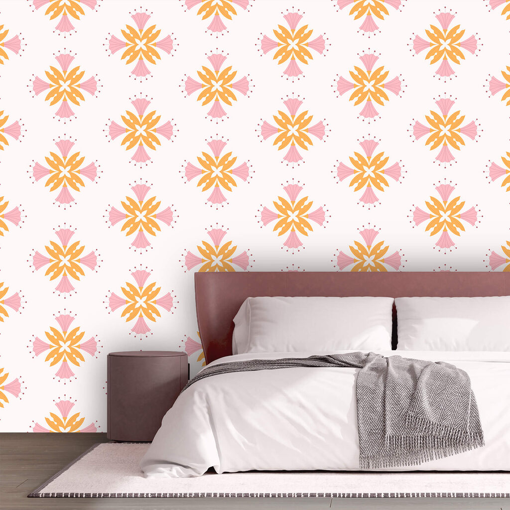 Μοτίβο με ροζ και πορτοκαλί λουλούδια