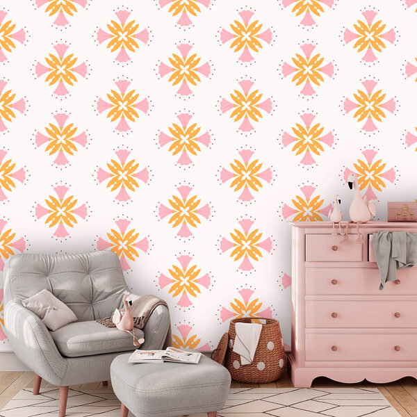 Μοτίβο με ροζ και πορτοκαλί λουλούδια