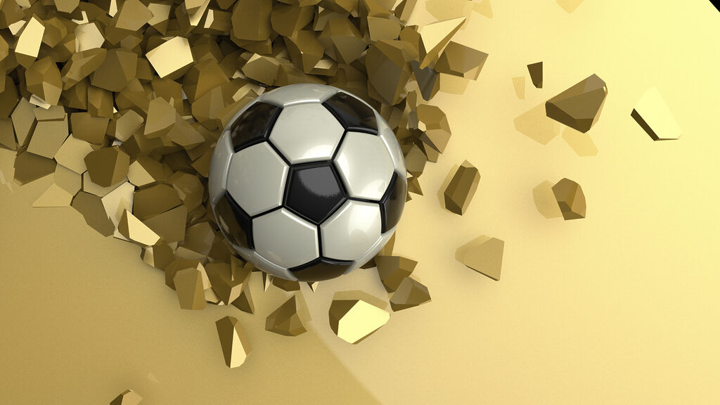 Football ball in a pile of broken pieces