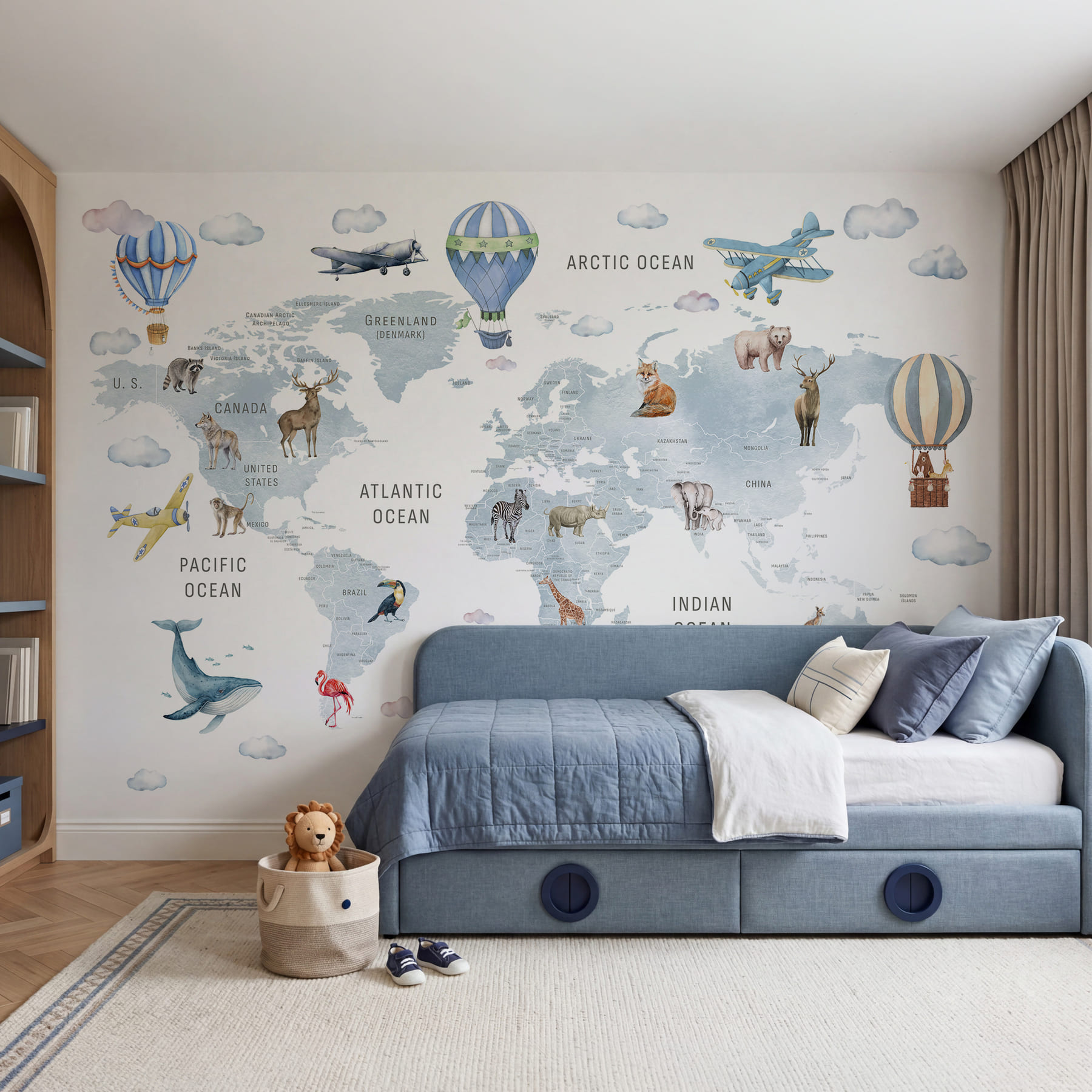 Χάρτης του κόσμου με ζώα και πουλιά Χάρτης του κόσμου με ζώα και πουλιά