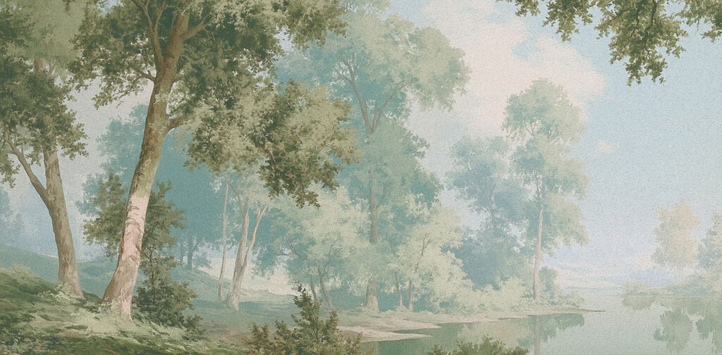 Watercolor painting of trees and a river Watercolor painting of trees and a river