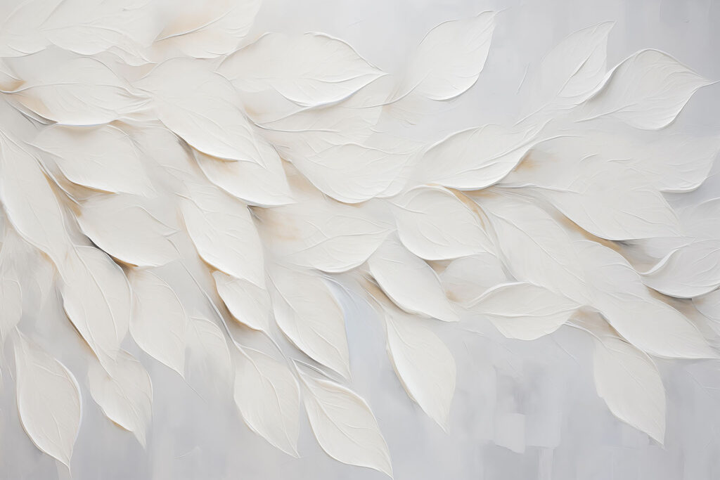 White leaf painting on a white surface