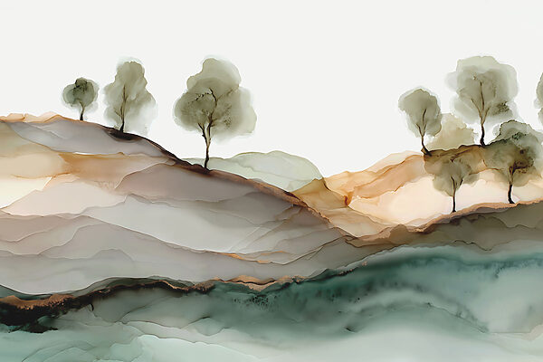 Painting of trees on a hill Painting of trees on a hill