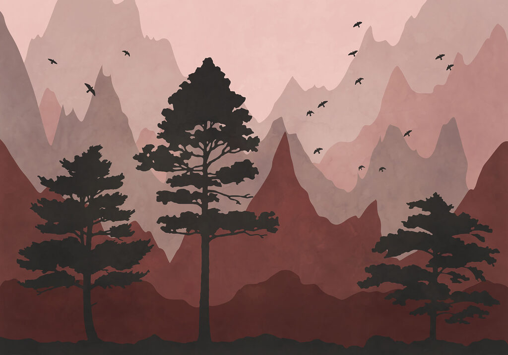 Painting of mountains and trees Painting of mountains and trees