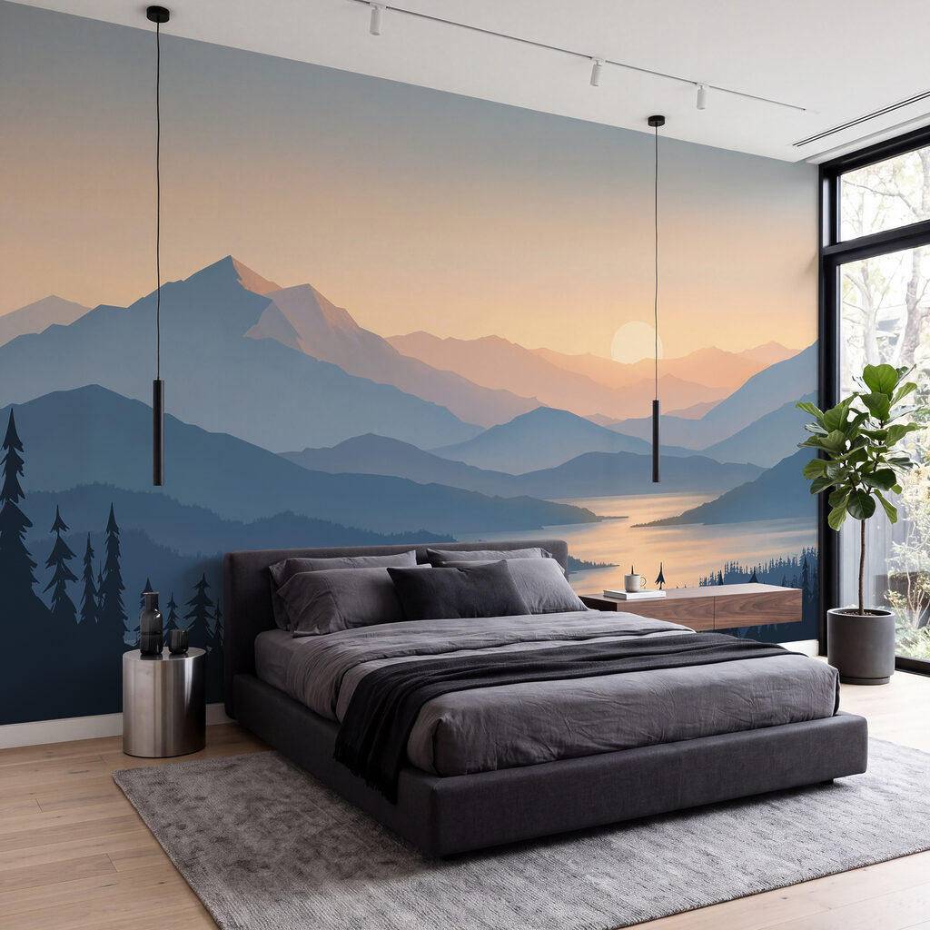 Ταπετσαρίες Τοπίο με βουνά και μια λίμνη (Κωδικός προϊόντος: t01042)